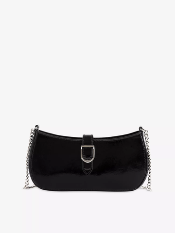 Black Patent Leather Buckle Chain Mini Shoulder Bag