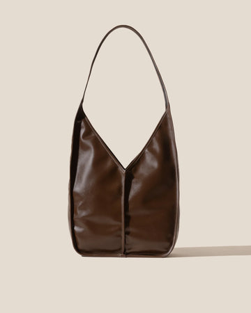 V-Cut Dark Brown Soft Leather Large Crossbody Bag