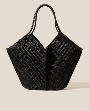 V-Cut Woven Straw Large Tote Bag