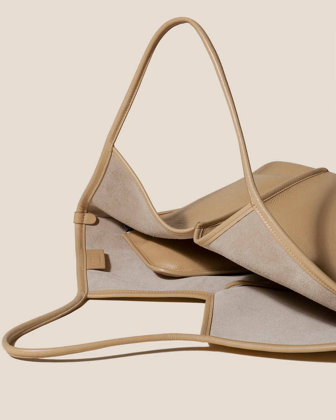 V-Cut Oat Soft Leather Large Shoulder Tote Bag