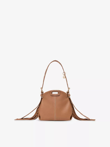Brown Fringe Logo Embossed Mini Shoulder Bag