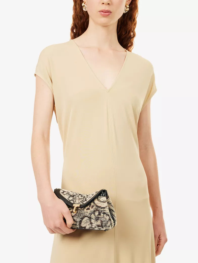 Snake Print T-Lock Structured Clutch Bag